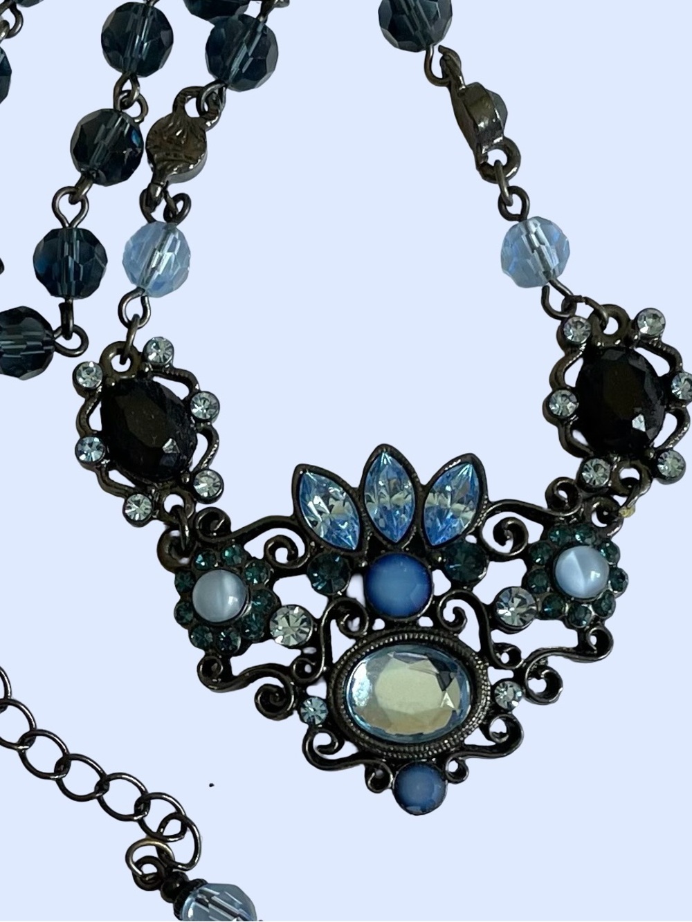 Art Deco Inspired Vintage 2028 Blue Crystal Statement Necklace